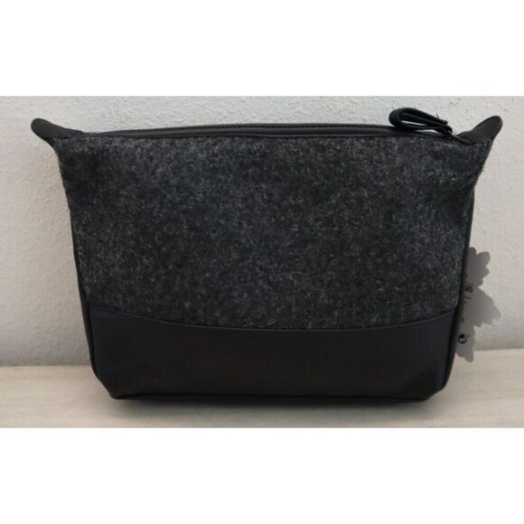 John Varvatos Men's Gray & Black Faux Leather Travel Toiletry Bag - Picture 2 of 6